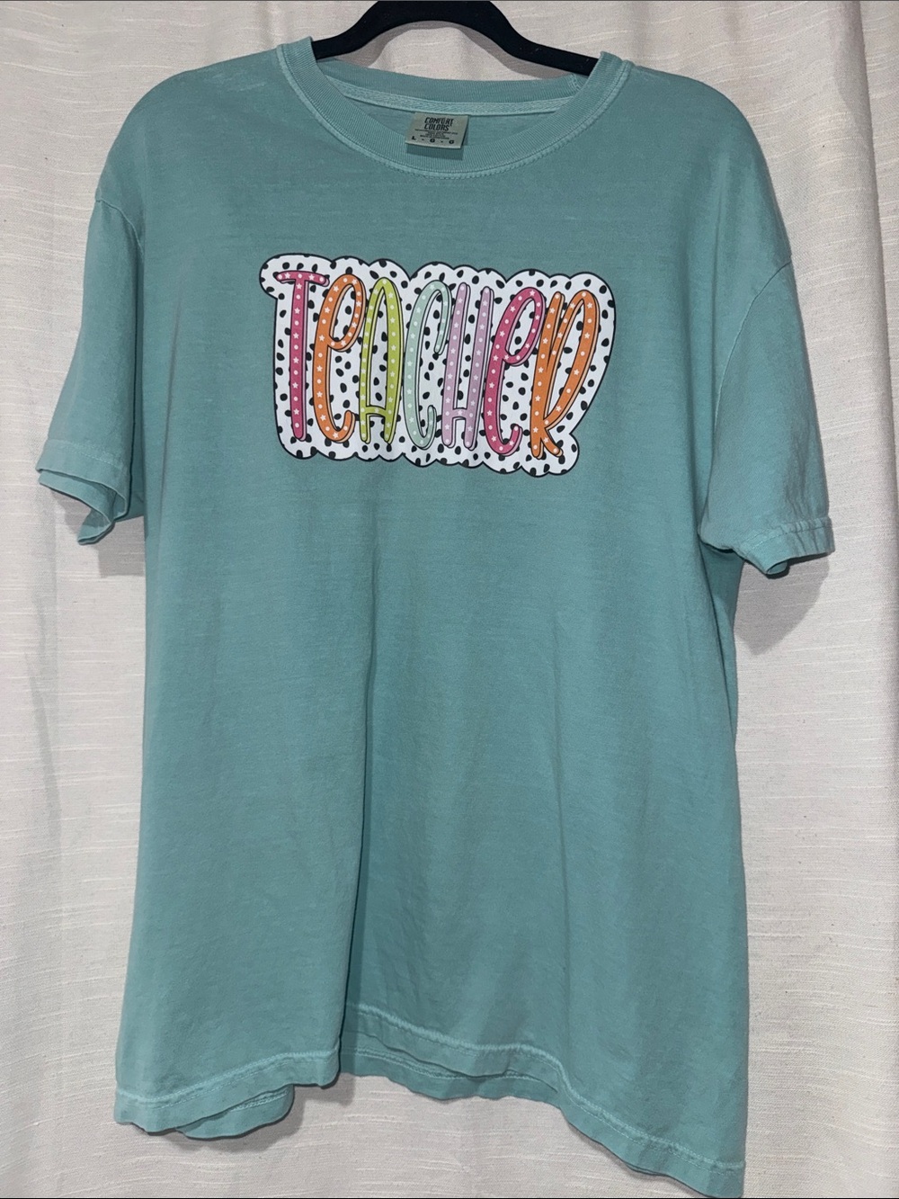 Comfort Colors Mint Graphic 'Teacher' Short Sleeve Tee